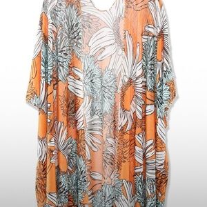 Orange Floral Kimono Cover-Up